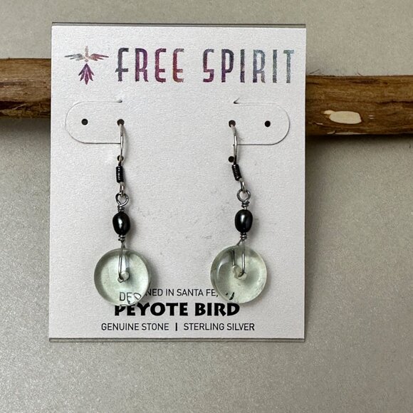 NWT Peyote Bird Free Spirit Sterling Silver Genuine Disk Stone Dangle Earrings - Picture 1 of 9